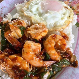 ข้าวกะเพรากุ้ง+ ไข่ดาว