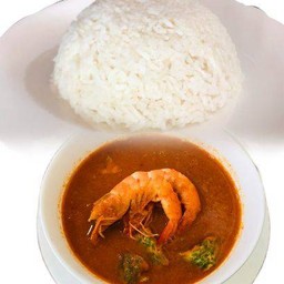 Shrimp omelette curry with plain rice