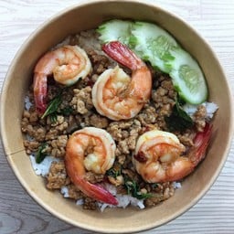 ข้าวราดกะเพรา (เลือกเนื้อสัตว์เองได้)