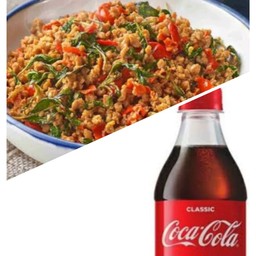 [อร่อยซ่ากับโค้ก] กระเพราหมูสับ ราดข้าว +  โค้ก ออริจินัล (ขวด)