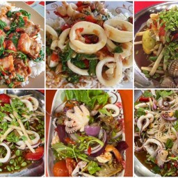 ข้าวปัุนซาวน้ำปลาร้า ลาบลุงกร อาหารตามสั่ง ยำ ส้มตำ