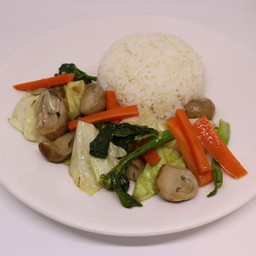ข้าวราดผัดผักรวมเจ