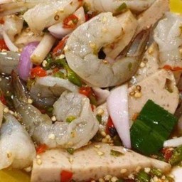 ยำหมูยอ+กุ้งสด