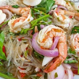 ยําวุ้นเส้นรวมมิตรทะเล (กุ้ง ปลาหมึก หอยแครง)