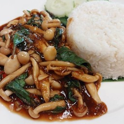 Stir Fried Basil With Mushroom On Rice - ข้าวราดกะเพราเห็ด