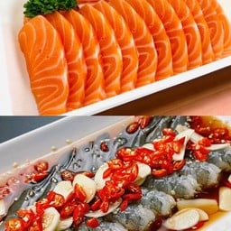 [อร่อยซ่ากับโค้ก] แซลมอนซาซิมิ พรีเมียมเกรด  300 กรัม +กุ้งดอง +  โค้ก ออริจินัล (กระป๋อง)