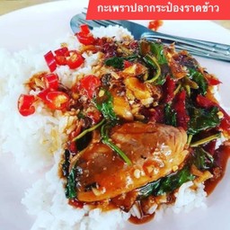 กะเพราปลากระป๋องราดข้าว