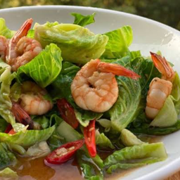 แขนงผัดกุ้ง กับข้าว