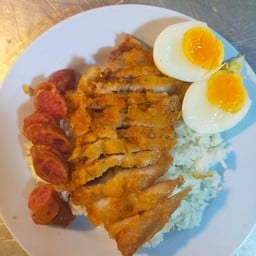 ข้าวหมูทอด+ไข่ยางมะตูม+กุนเชียง (จุกจุก)