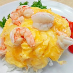 ข้าวไข่ข้นใส่กุ้ง หรือกุ้ง+หมูสับ หรือปูอัดฝอย