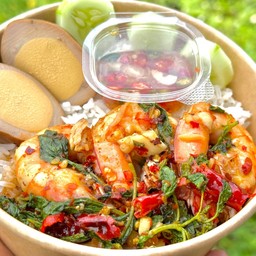 ข้าวกะเพรากุ้งสด (จำนวนกุ้ง/จานและราคาตามท้องตลาด)