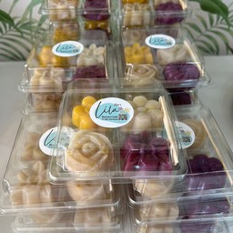 ขนมไทยนึ่งรวมรส ขนมกล้วย+ฟักทอง+มันม่วง (4 ชิ้น)