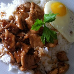 ข้าวหน้าหมูชิ้นผัดน้ำมันหอย#ไข่ดาว
