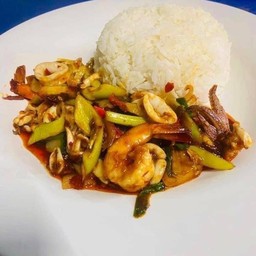 หมึกกุ้งผัดพริกเผา