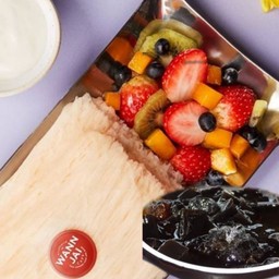 (ชุดคอมโบ) FullOption บิงซูสายไหม เครื่องล้น + เฉาก๊วยลอยแก้ว