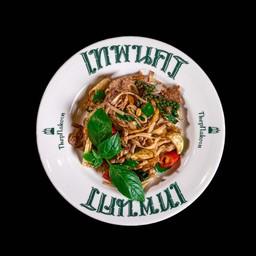 เส้นเล็กขี้เมาหมู Stir Spicy fried Thin noodles with Pork and holy basil leaves