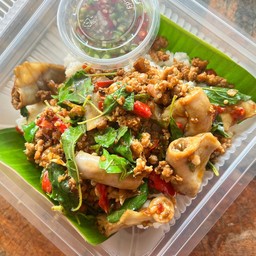 ผัดกะเพราหมูสับ+ไส้