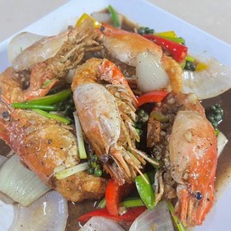 H06-กุ้งผัดพริกไทยดำ (ครึ่งโล)