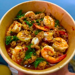 กะเพากุ้ง+หมูสับ(เป็นกับ)