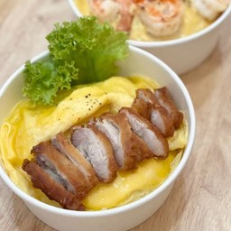 ข้าวหมูสามชั้นทอด ไข่ข้น