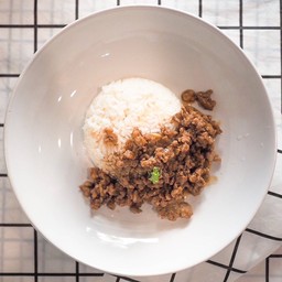 ข้าวหน้าหมูสับรวนซีอิ๊ว+ไข่ขยี้