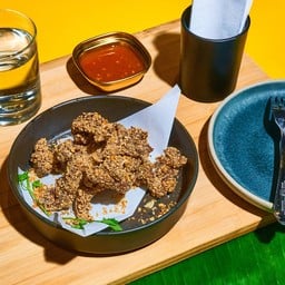 หมูคลุกฝุ่น  DEEP FRIED PORK  WHIT ROASTED UNCOOKED RICE