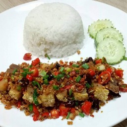 ข้าวหมูกรอบคั่วพริกเกลือ