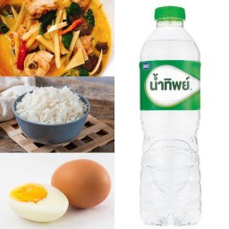 แกงเผ็ดไก่หน่อไม้+ข้าวสวย+ไข่ต้้ม+น้ำดื่ม