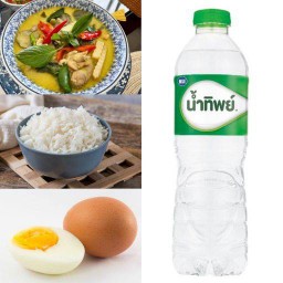 แกงเขียวหวานไก่ยอดมะพร้าว+ข้าวสวย+ไข่ต้ม+น้ำดื่ม