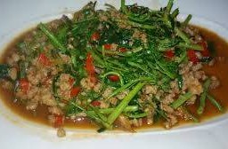 ผัดผักกะเฉดหมูสับราดข้าวจ้า...