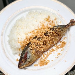 ข้าวปลาทูสดทอดกระเทียมพริกไทย