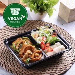 ข้าวอบเต้าหู้ Plant Based + มินิสลัด + ปอเปี๊ยะสด (Vegan)