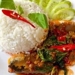 กระเพราปลากระป๋องราดข้าว