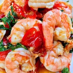 กระเพรากุ้ง กับข้าว