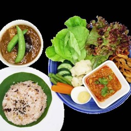 ข้าวธัญพืชซี่โครงหมูอบฮ่องกงเห็ดหอมน้ำพริกอ่อง