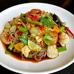 ตำเส้นเล็กปูปลาร้า ผักลวก +แค๊ปหมู