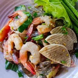 ตำเส้นแก้ว+หมูยอ+กุ้ง