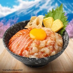 ข้าวหน้าแซลมอน&กุ้งหวานดองซีอิ๊วญี่ปุ่น