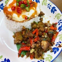 หมูตุ๋นคั่วพริกเกลือ ราดข้าว (ไม่มีไข่)