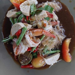 ตำเส้นเล็ก หมูยอ กุ้งลวก