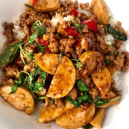 กะเพราหมูยอ+หมูสับ