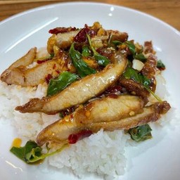 ข้าวกระเพราคอหมูทอด