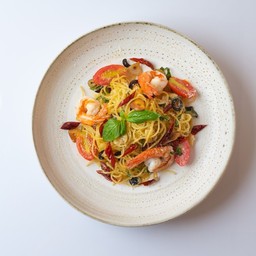 แองเจิ้ลแฮร์ผัดพริกเเห้งกุ้ง