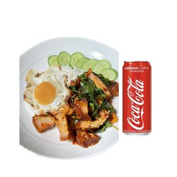 [อร่อยซ่ากับโค้ก] ข้าวผัดกะเพราหมูกรอบ +โค้ก