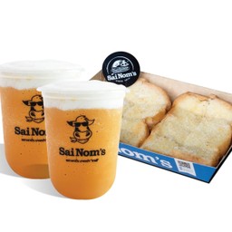 ชาไทยนมสดปั่น แถม ปังปิ้งเนยนม