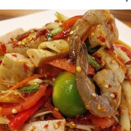 ส้มตำหมูยอ กุ้งสด ปลาร้า