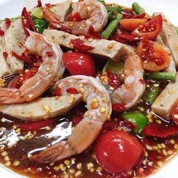 ตำเกาเหลากุ้งสุกหมูยอ