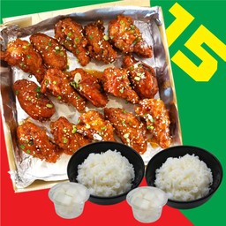 ชุด_ปีกไก่ ( 15 ชิ้น ) + ข้าว + ไชเท้าดอง