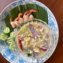 ข้าว+หลนเต้าเจี้ยวกุ้ง(พร้อมผักสด)