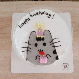 124.พร้อมส่งขนาด 10 cm แมวเทาถือเค้ก